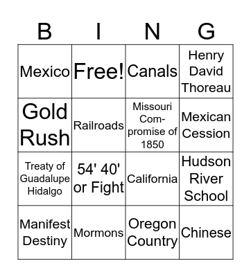 Unit 6 - Westward Expansion Bingo Card