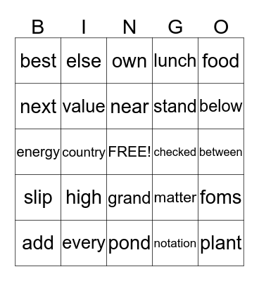 3RD GRADE Bingo Card
