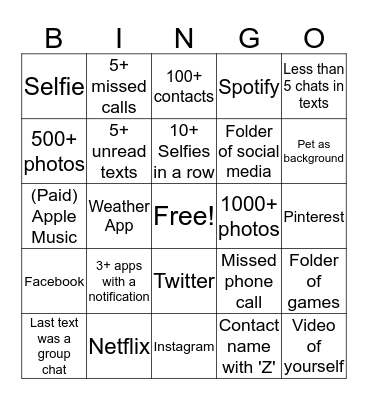 What's on your phone?! Bingo Card