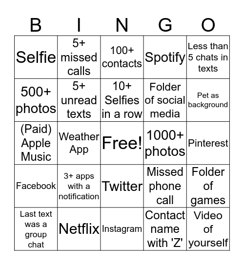What's on your phone?! Bingo Card