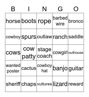 Wild West Bingo Card