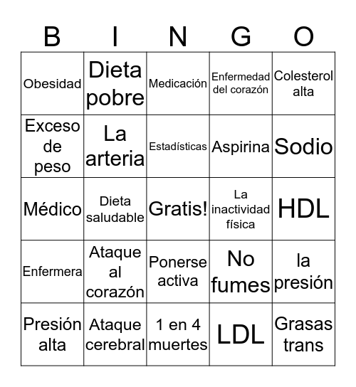 Bingo Saludable para el Corazón Bingo Card