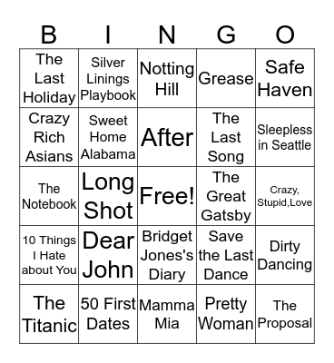 Delayed Valentine's Day Movies  Bingo Card