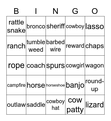 Wild West Bingo Card