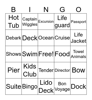 Cruise Bingo Card