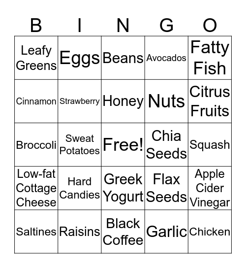 Diabetes Bingo Card