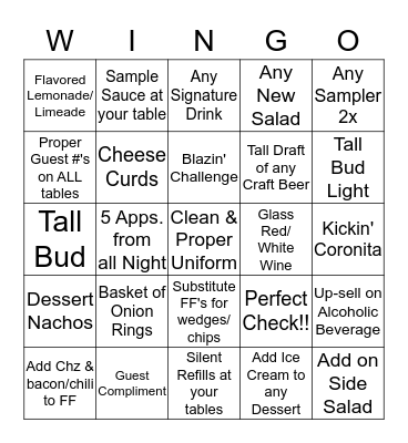 WILD WINGO Bingo Card