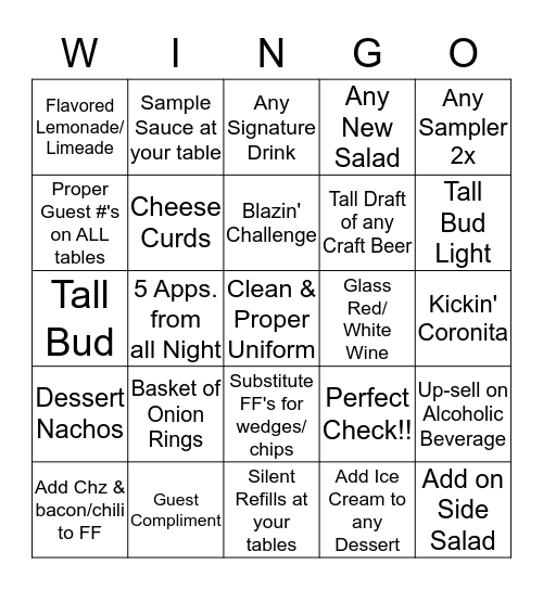 WILD WINGO Bingo Card