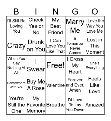 Country's Best Love Songs Bingo Card