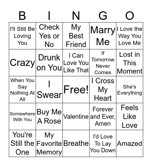 Country's Best Love Songs Bingo Card