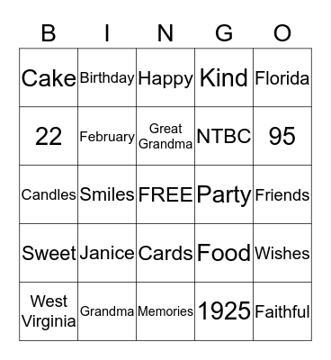 Betty's Birthday Bingo Card