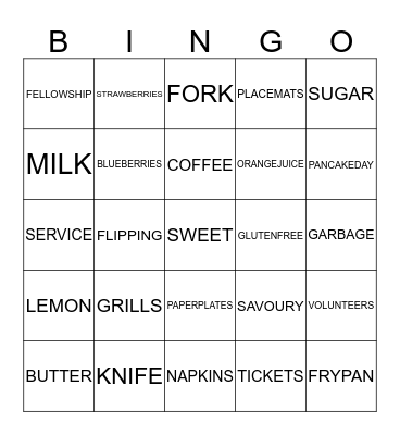 Pancake Day Bingo Card