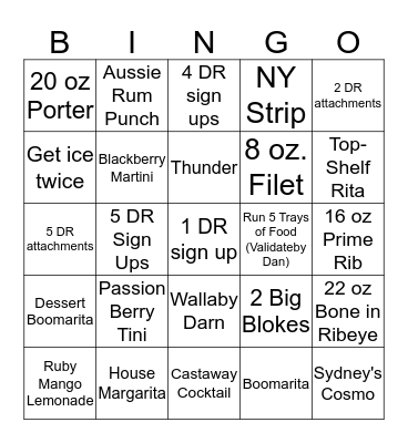 FRIDAY DINGOOO (All DR spots are separate) Bingo Card