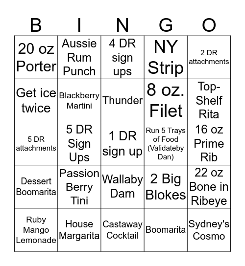 FRIDAY DINGOOO (All DR spots are separate) Bingo Card
