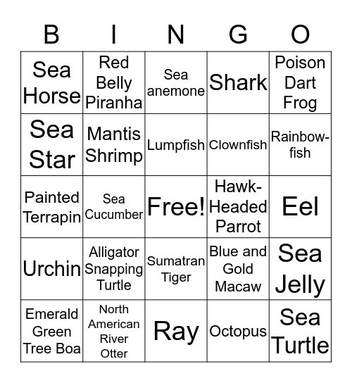 Downtown Aquarium Bingo! Bingo Card