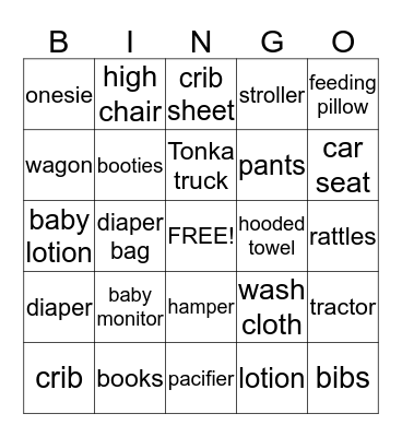 Baby Shower Bingo Card