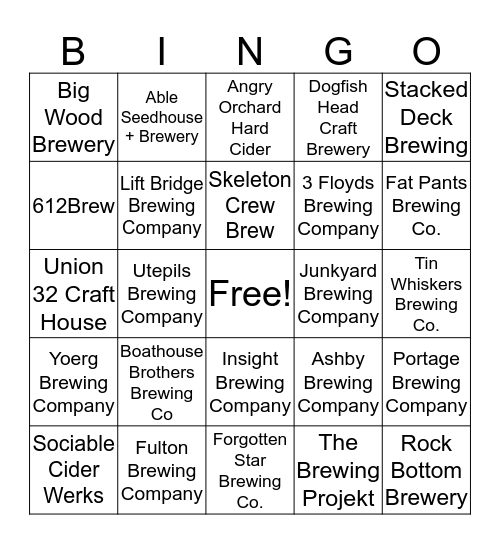 Beer Dabbler 2020 Bingo Card