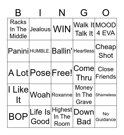 Hip-Hop Bingo Card