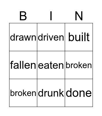 verbs Bingo Card
