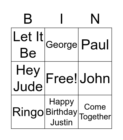 The Beatles Bingo Card