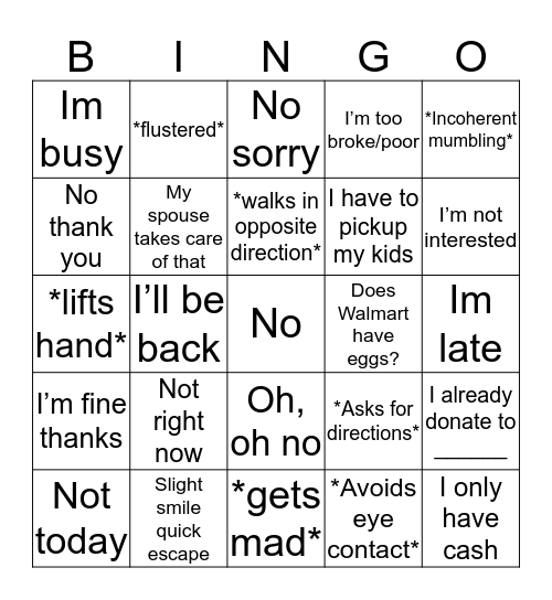 “Do you have a moment?” Bingo Card