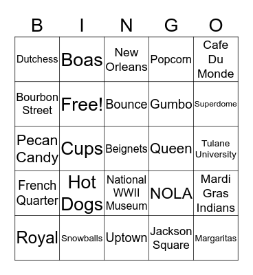 Fat Tuesday Celebration 2020 Bingo Card