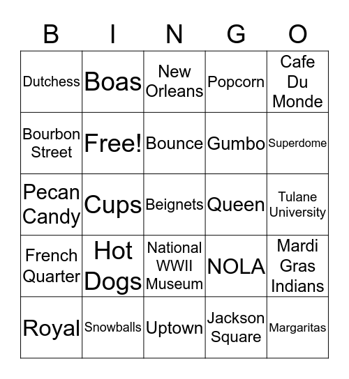 Fat Tuesday Celebration 2020 Bingo Card