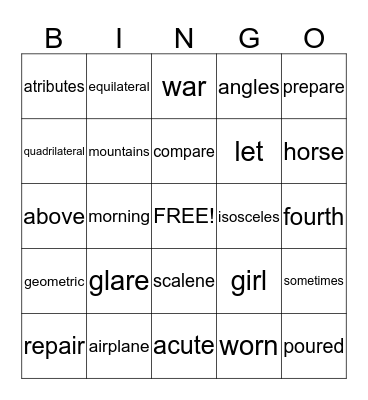 3RD GRADE Bingo Card