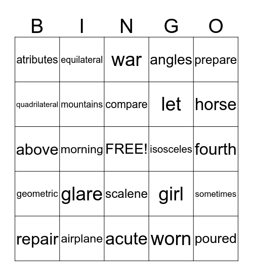 3RD GRADE Bingo Card