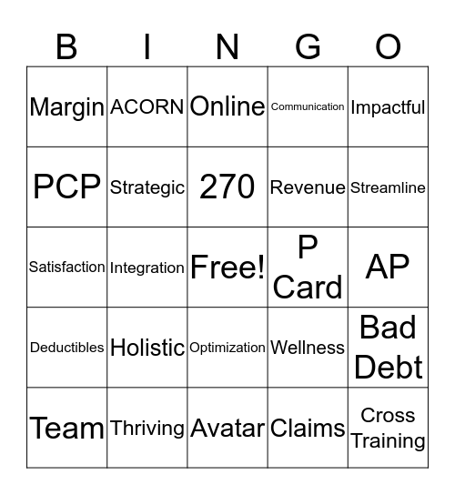 Strategic Plan Bingo Card