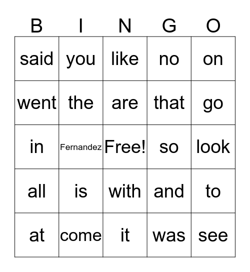 Lucas Bingo Card