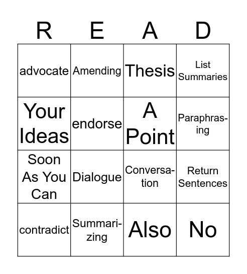 Chapter 1 and 2 Review Bingo Card