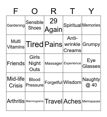 40th Birthday Bingo Card