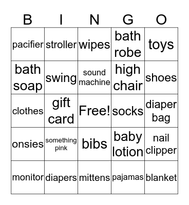 Baby Shower Bigo Bingo Card