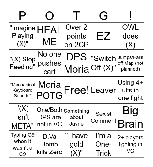 Overwatch Bingo Card