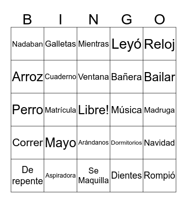 Spanish Club Bingo Card