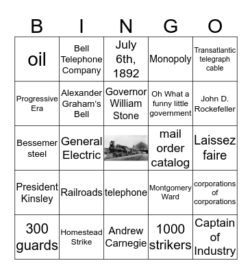 Gilded Age Bingo Card