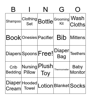 Baby Shower Bingo Card