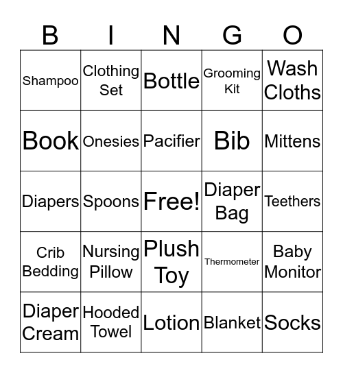 Baby Shower Bingo Card