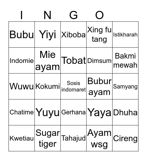 Punya Balad Bingo Card