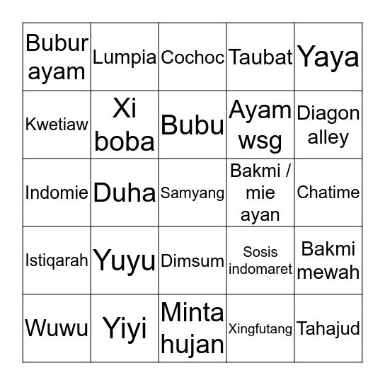 Sybil Cantik Bingo Card