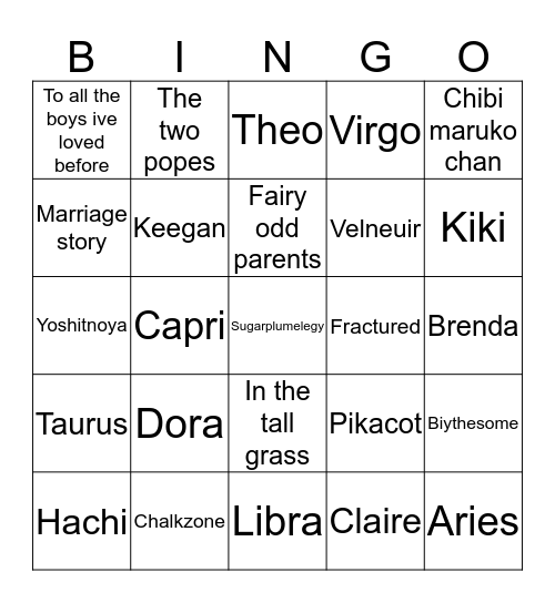 Sybil lucu Bingo Card