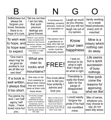 Jane Austen Quote Bingo Card