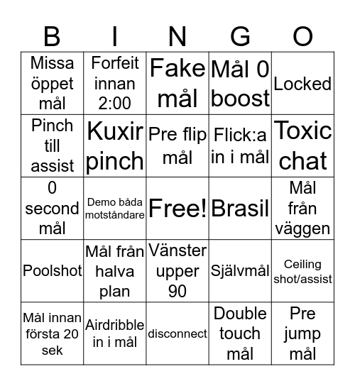 Rocket league Bingo TEHL Bingo Card