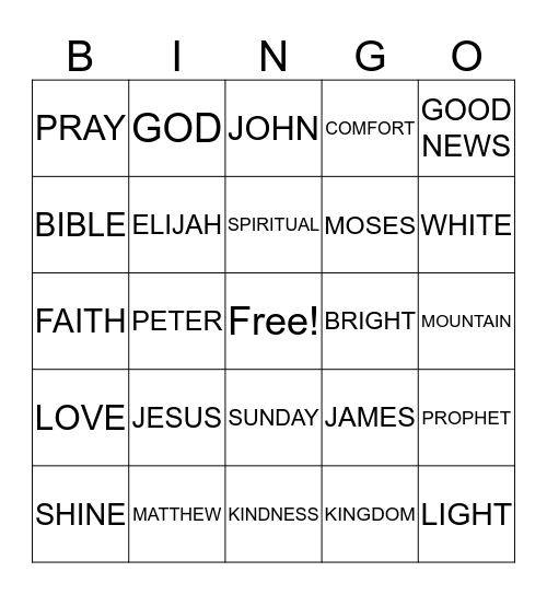 TRANSFIGURATION Bingo Card