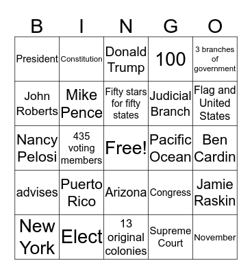 Citizenship BINGO Card