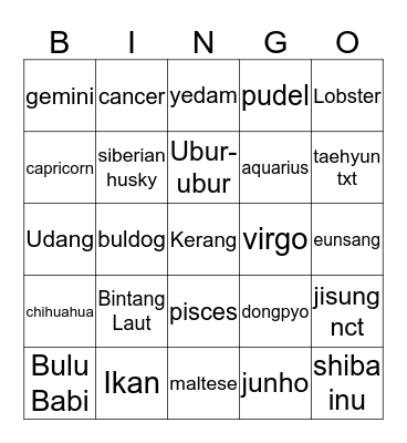 Punya Dasey Gais Bingo Card