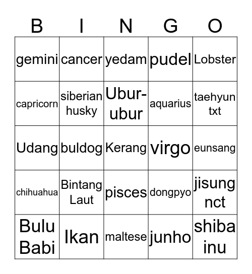 Punya Dasey Gais Bingo Card