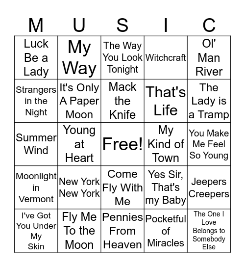 50's Music  Bingo Card