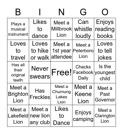 Get To Know A Lion Bingo Card